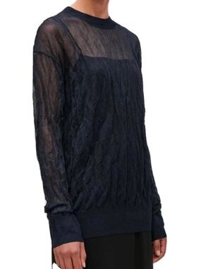 COS Navy Sheer Cable-Knit Long Sleeve Top